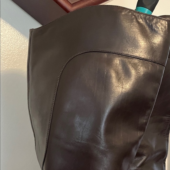 Brown Leather Knee High Dress Platform Heeled Boots Shaft 14.75 inches - Picture 4 of 5